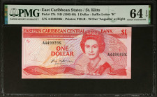 EAST CARIBBEAN STATES. Eastern Caribbean Central Bank. 1 Dollar, ND (1985-88). P-17k. PMG Choice Uncirculated 64 EPQ.
Estimate: $50.00 - 75.00