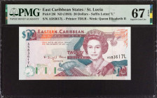 EAST CARIBBEAN STATES. Eastern Caribbean Central Bank. 20 Dollars, ND (1993). P-28l. PMG Superb Gem Uncirculated 67 EPQ.
Estimate: $200.00 - 300.00