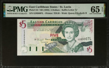 EAST CARIBBEAN STATES. Eastern Caribbean Central Bank. 5 Dollars, ND (1994). P-31l. PMG Gem Uncirculated 65 EPQ.
Estimate: $40.00 - 75.00