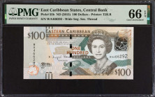 EAST CARIBBEAN STATES. Eastern Caribbean Central Bank. 100 Dollars, ND (2015). P-55b. PMG Gem Uncirculated 66 EPQ.
Estimate: $75.00 - 100.00