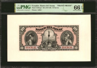 ECUADOR. Banco del Azuay. 10 Sucres, ND (1917-20). P-S104ap1. Front Proof. PMG Gem Uncirculated 66 EPQ.
Printed by ABNC.
Estimate: $120.00 - 180.00