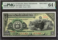 EL SALVADOR. El Banco Salvadoreno. 5 Pesos, 1916. P-S203s2. Specimen. PMG Choice Uncirculated 64 EPQ.
Estimate: $400.00 - 700.00