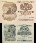 ESTONIA. Lot of (2). Eesti Pank. 20 & 50 Krooni, 1929-32. P-64a & 65. Extremely Fine & About Uncirculated.
Estimate: $100.00 - 200.00