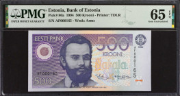 ESTONIA. Eesti Pank. 500 Krooni, 1994. P-80a. PMG Gem Uncirculated 65 EPQ.
Estimate: $150.00 - 300.00