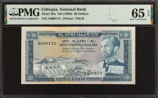 ETHIOPIA. National Bank of Ethiopia. 50 Dollars, ND (1966). P-28a. PMG Gem Uncirculated 65 EPQ.
Estimate: $200.00 - 400.00