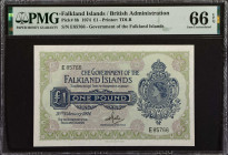 FALKLAND ISLANDS. Government of the Falkland Islands. 1 Pound, 1974. P-8b. PMG Gem Uncirculated 66 EPQ.
Estimate: $100.00 - 150.00