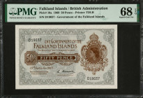 FALKLAND ISLANDS. Government of the Falkland Islands. 50 Pence, 1969. P-10a. PMG Superb Gem Uncirculated 68 EPQ.
Estimate: $125.00 - 250.00