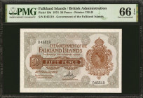 FALKLAND ISLANDS. Lot of (2). Government of the Falkland Islands. 50 Pence, 1969-74. P-10a & 10b. PMG Gem Uncirculated 66 EPQ & Superb Gem Unc 67 EPQ....