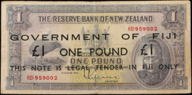 FIJI. Government of Fiji. 1 Pound, 1942. P-45b. Fine.
Staining. Edge/corner wear.
Estimate: $150.00 - 200.00