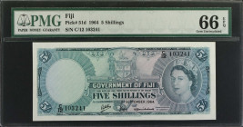 FIJI. Government of Fiji. 5 Shillings, 1964. P-51d. PMG Gem Uncirculated 66 EPQ.
Estimate: $200.00 - 400.00