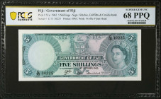 FIJI. Government of Fiji. 5 Shillings, 1965. P-51e. PCGS Banknote Superb Gem Uncirculated 68 PPQ.
Estimate: $700.00 - 1000.00