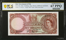 FIJI. Government of Fiji. 10 Shillings, 1965. P-52e. PCGS Banknote Superb Gem Uncirculated 67 PPQ.
Estimate: $500.00 - 700.00