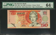 FIJI. Reserve Bank of Fiji. 50 Dollars, ND (1996). P-100a. PMG Choice Uncirculated 64 EPQ.
Estimate: $75.00 - 150.00