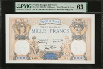 FRANCE. Banque de France. 1000 Francs, 1938-40. P-90c. PMG Choice Uncirculated 63.
PMG comments "Staple Holes".
Estimate: $150.00 - 250.00