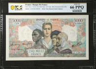 FRANCE. Banque de France. 5000 Francs, 1945. P-103c. PCGS Banknote Gem Uncirculated 66 PPQ.
Estimate: $1000.00 - 1500.00