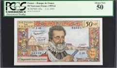 FRANCE. Banque de France. 50 Nouveaux Francs, 1959-61. P-143a. PCGS Currency About New 50.
PCGS Currency comments "Paperclip Mark; Pinholes."
Estima...