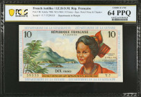 FRENCH ANTILLES. Institut d'Emission des Departements d'Outre-Mer. 10 Francs, ND (1964). P-8b. PCGS Banknote Choice Uncirculated 64 PPQ.
Estimate: $3...