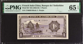 FRENCH INDO-CHINA. Banque de L'Indochine. 1 Piastre, ND (1942-45). P-60. PMG Gem Uncirculated 65 EPQ.
Estimate: $100.00 - 150.00