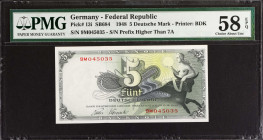 GERMANY, FEDERAL REPUBLIC. Bank Deutscher Lander. 5 Deutsche Mark, 1948. P-13i. PMG Choice About Uncirculated 58 EPQ.
Estimate: $100.00 - 200.00