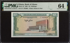 GHANA. Bank of Ghana. 10/- Shillings, 1963. P-1d. PMG Choice Uncirculated 64.
Estimate: $30.00 - 50.00