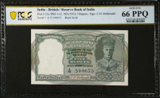 INDIA. Reserve Bank of India. 5 Rupees, ND (1943). P-23a. PCGS Banknote Gem Uncirculated 66 PPQ.
PCGS Banknote comments "Pinholes as Issued."
Estima...