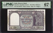 INDIA. Reserve Bank of India. 10 Rupees, ND (1958). P-39c. PMG Superb Gem Uncirculated 67 EPQ.
PMG comments "Staple Holes at Issue".
Estimate: $100....