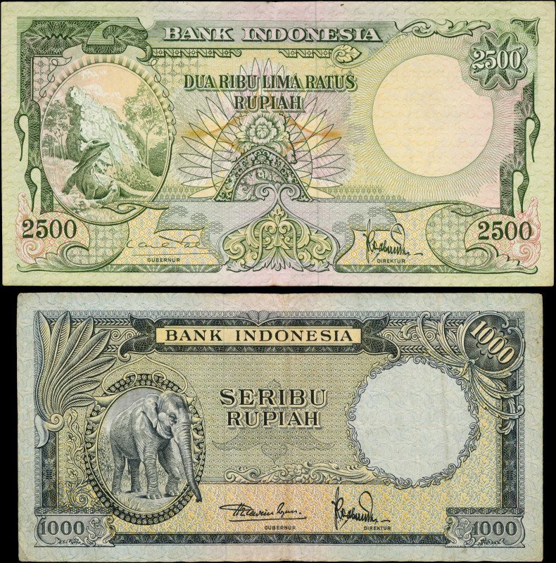 INDONESIA. Lot of (2). Bank Indonesia. 1000 & 2500 Rupiah, ND (1957). P-53 & 54....