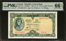 IRELAND, REPUBLIC. The Central Bank of Ireland. 1 Pound, 1971-75. P-64c. PMG Gem Uncirculated 66 EPQ.
Estimate: $75.00 - 125.00