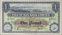 ISLE OF MAN. Isle of Man Bank Limited. 1 Pound, 1940. P-6b. About Uncirculated.
Estimate: $300.00 - 500.00