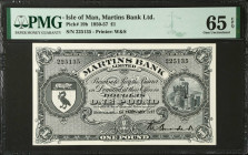 ISLE OF MAN. Martins Bank Limited. 1 Pound, 1950-57. P-19b. PMG Gem Uncirculated 65 EPQ.
Estimate: $500.00 - 700.00