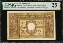 ITALIAN SOMALILAND. Cassa per la Circolazione Monetaria della Somalia. 20 Somali, 1950. P-14a. PMG Very Fine 25.
Estimate: $150.00 - 250.00