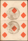 ITALY. 10 of Diamonds Playing Card with Coin Impression, 1770. Very Fine.
An impression of a 1765 Gold Ruspone (3 Zecchini) is found on this ten of d...