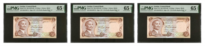 JORDAN. Lot of (3). Central Bank of Jordan. 1/2 Dinar, ND (1975-92). P-17a. Cons...
