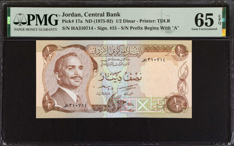 JORDAN. Central Bank of Jordan. 1/2 Dinar, ND (1975-92). P-17a. PMG Gem Uncircul...