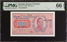 KATANGA. Lot of (2). Banque Nationale du Katanga. 50 Francs, 1960. P-7a. Consecutive. PMG Gem Uncirculated 66.
Estimate: $400.00 - 600.00