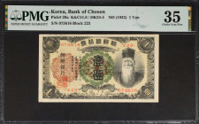 KOREA. Lot of (3). Bank of Chosen. 1, 5 & 10 Yen, ND (1932-45). P-29a, 31a & 39a. PMG Choice Very Fine 35 & About Uncirculated 50.
Estimate: $50.00 -...