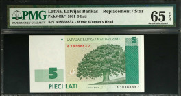 LATVIA. Lot of (5). Latvijas Bankas. Mixed Denominations, 2001-09. P-49b*, 53c*, 54* & 55b*. Replacements. PMG Choice Uncirculated 64 EPQ to Superb Ge...
