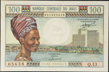 MALI. Banque Centrale du Mali. 100 Francs, ND (1972-73). P-11. About Uncirculated.
Very light staining.
Estimate: $150.00 - 200.00