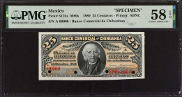 MEXICO. Banco Comercial de Chihuahua. 25 Centavos, 1889. P-S124s. Specimen. PMG Choice About Uncirculated 58 EPQ.
Estimate: $100.00 - 150.00