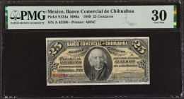 MEXICO. Banco Comercial de Chihuahua. 25 Centavos, 1889. P-S124a. PMG Very Fine 30.
Estimate: $200.00 - 300.00