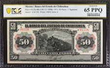 MEXICO. Banco del Estado de Chihuahua. 50 Pesos, 1913. P-S135a. PCGS Banknote Gem Uncirculated 65 PPQ.
Estimate: $100.00 - 150.00
