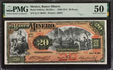 MEXICO. El Banco Minero. 20 Pesos, 1898-1914. P-S165Aa. PMG About Uncirculated 50.
Estimate: $100.00 - 200.00