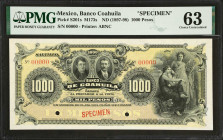 MEXICO. El Banco de Coahuila. 1000 Pesos, ND (1897-98). P-S201s. Specimen. PMG Choice Uncirculated 63.
Printed by ABNC. PMG Pop 1/No Others Graded. P...
