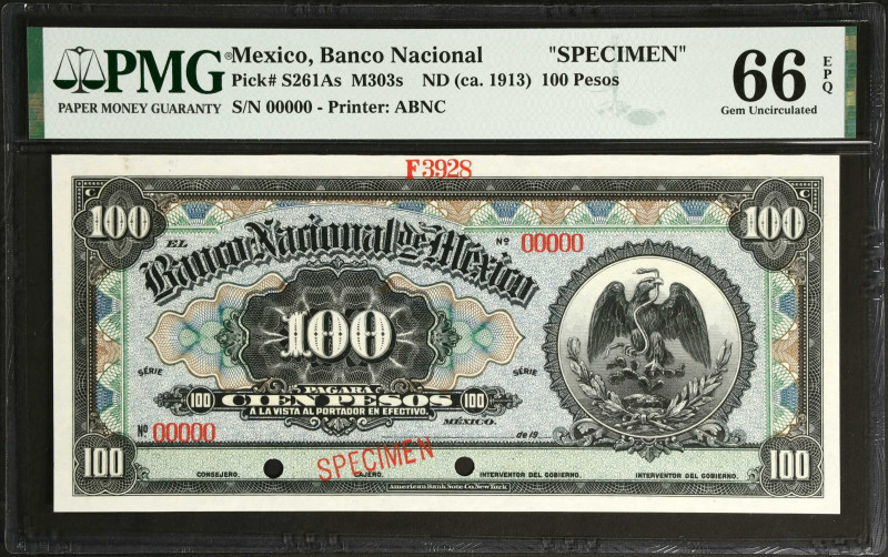 MEXICO. El Banco Nacional de Mexico. 100 Pesos, ND (ca. 1913). P-S261As. Specime...