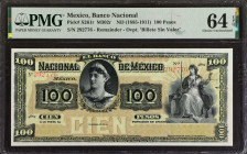 MEXICO. El Banco Nacional de Mexico. 100 Pesos, ND (1885-1911). P-S261r. Remainder. PMG Choice Uncirculated 64 EPQ.
Estimate: $100.00 - 150.00