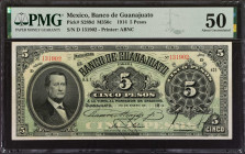 MEXICO. El Banco de Guanajuato. 5 Pesos, 1914. P-S289d. PMG About Uncirculated 50.
Estimate: $70.00 - 100.00