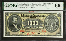 MEXICO. El Banco de Guanajuato. 1000 Pesos, ND (ca.1900-14). P-S295s. Specimen. PMG Gem Uncirculated 66 EPQ.
Printed by ABNC. PMG Pop 2/None Finer.
...