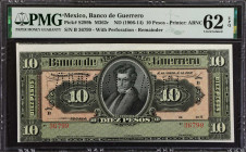 MEXICO. El Banco de Guerrero. 10 Pesos, ND (1906-14). P-S299b. Remainder. PMG Uncirculated 62 EPQ.
Estimate: $40.00 - 60.00