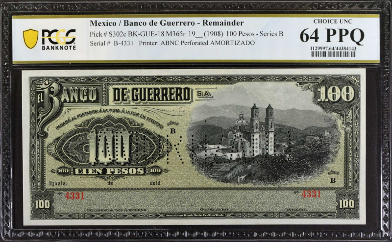 MEXICO. El Banco de Guerrero. 100 Pesos, (1908). P-S302c. Remainder. PCGS Bankno...