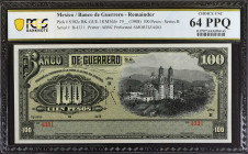 MEXICO. El Banco de Guerrero. 100 Pesos, (1908). P-S302c. Remainder. PCGS Banknote Choice Uncirculated 64 PPQ.
Estimate: $100.00 - 150.00